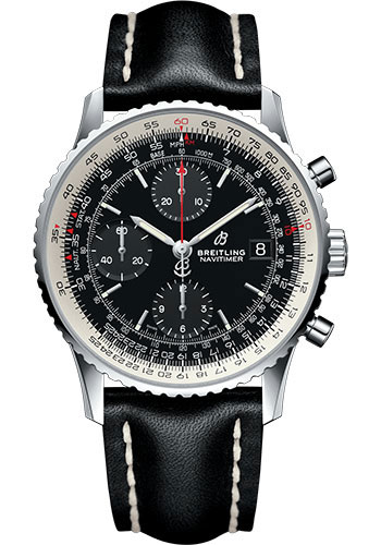 reitling Navitimer 1 Chronograph 41 Watch - Steel Case - Black Dial - Black Leather Strap