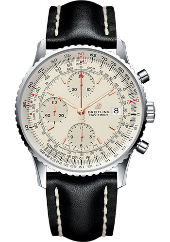 Breitling Navitimer 1 Chronograph 41 Watch - Steel Case - Mercury Silver Dial - Black Leather Strap