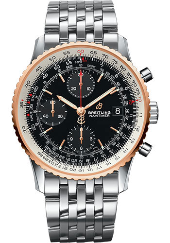 Breitling Navitimer 1 Chronograph 41 Watch - Steel and Red Gold Case - Black Dial - Steel Pilot Bracelet