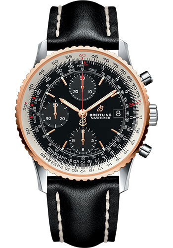 Breitling Navitimer 1 Chronograph 41 Watch - Steel and Red Gold Case - Black Dial - Black Leather Strap