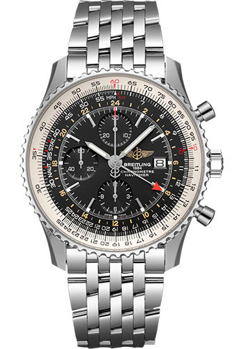Breitling Navitimer Chronograph GMT 46 Watch - Stainless Steel - Black Dial - Metal Bracelet