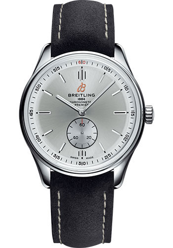 Breitling Premier Automatic Watch - 40mm Steel Case - Silver Dial - Anthracite Nubuck Strap