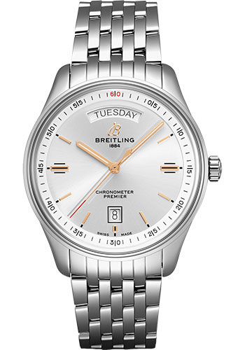 Breitling Premier Automatic Day & Date Watch - 40mm Steel Case - Silver Dial - Steel Bracelet