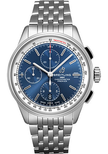 Breitling Premier Chronograph Watch - 42mm Steel Case - Blue Dial - Steel Bracelet