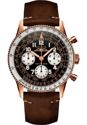 Breitling Navitimer 1959 Edition Watch - 18K Red Gold - Black Dial - Brown Calfskin Leather Strap - Tang Buckle Limited Edition of 159