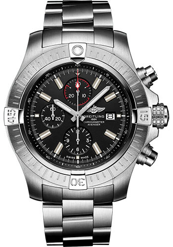 Breitling Super Avenger Chronograph 48 Watch - Stainless Steel - Black Dial - Metal Bracelet