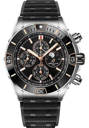 Breitling Super Chronomat 44 Four-Year Calendar Watch - Steel and 18K Red Gold - Black Dial - Black Rubber Strap - Folding Buckle