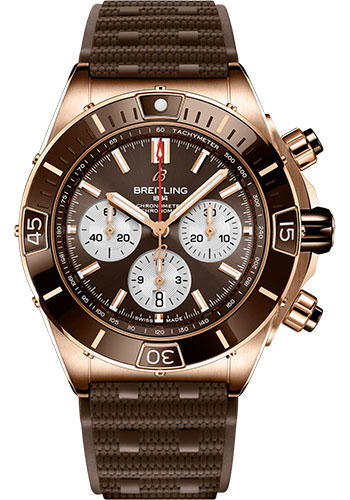 Breitling Super Chronomat B01 44 Watch - 18K Red Gold - Brown Dial - Brown Rubber Strap - Folding Buckle