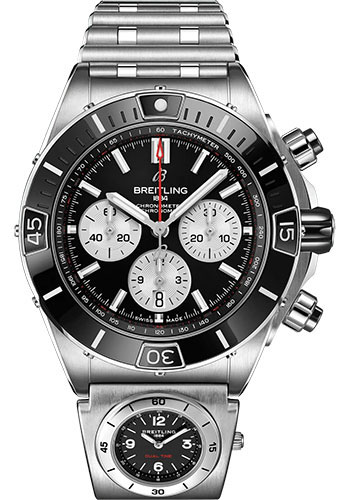 Breitling Super Chronomat B01 44 Watch - Stainless Steel - Black Dial - Metal Bracelet