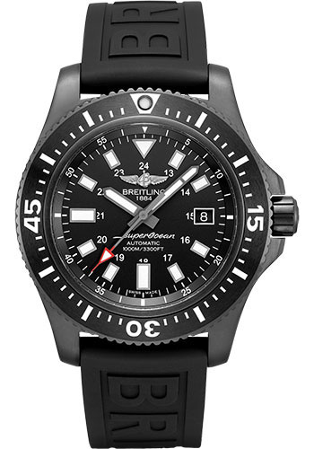 Breitling Superocean 44 Special Watch - Black steel - Volcano Black Dial - Black Diver Pro III Strap - Folding Buckle