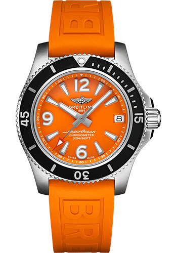 Breitling Superocean Automatic 36 Watch - Stainless Steel - Orange Dial - Orange Rubber Strap - Tang Buckle