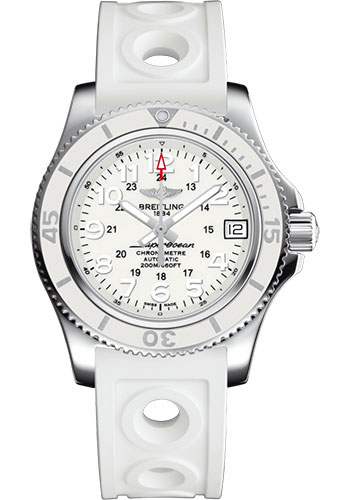 Breitling Superocean II 36 Watch - Steel - Hurricane White Dial - White Ocean Racer II Strap - Tang Buckle