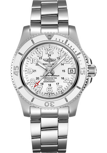 Breitling Superocean II 36 Watch - Steel - Hurricane White Dial - Steel Bracelet