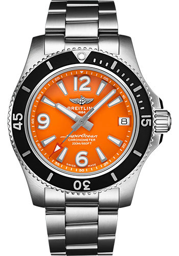 Breitling Superocean Automatic 36 Watch - Stainless Steel - Orange Dial - Metal Bracelet