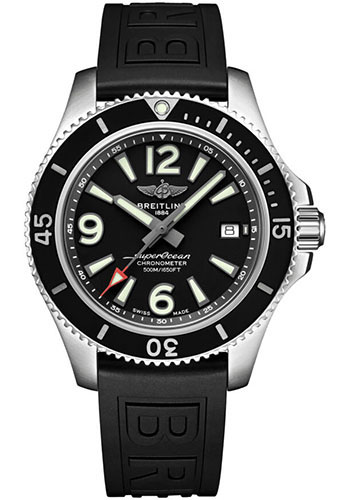 Breitling Superocean II 42 Watch - Steel - Volcano Black Dial - Black Diver Pro III Strap - Folding Buckle