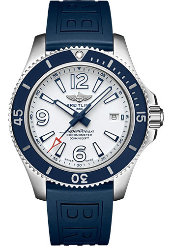 Breitling Superocean Automatic 42 Watch - Stainless Steel - White Dial - Blue Rubber Strap - Folding Buckle