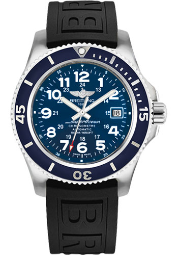 Breitling Superocean II 42 Watch - Steel Case - Mariner Blue Dial - Black Diver Pro III Strap