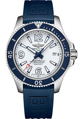 Breitling Superocean Automatic 42 Watch - Steel - White Dial - Blue Diver Pro III Strap - Tang Buckle