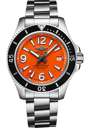 Breitling Superocean Automatic 42 Watch - Steel - Orange Dial - Steel Bracelet