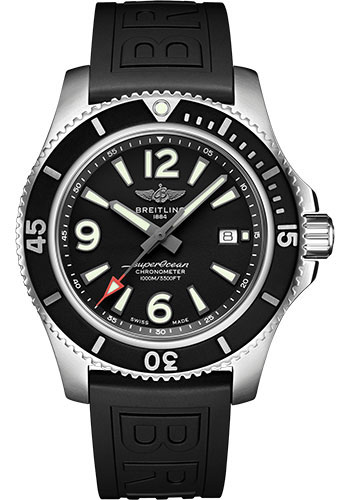 Breitling Superocean Automatic 44 Watch - Steel - Black Dial - Black Diver Pro III Strap - Tang Buckle