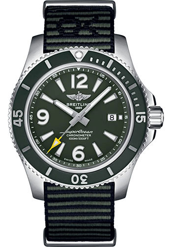 Breitling Superocean Automatic 44 Outerknown Watch - Stainless Steel - Green Dial - Khaki Green Econyl® Yarn Strap - Tang Buckle