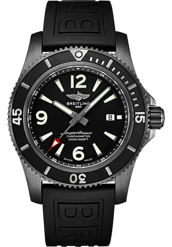 Breitling Superocean Automatic 46 Black Steel Watch - DLC-Coated Stainless Steel - Black Dial - Black Rubber Strap - Folding Buckle