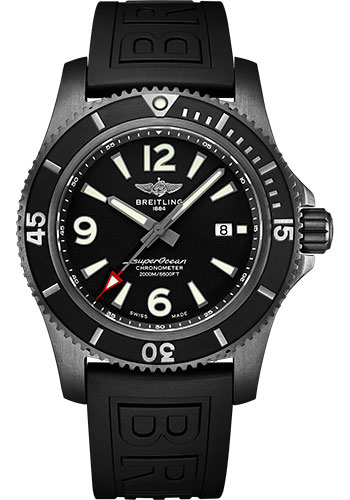 Breitling Superocean Automatic 46 Black Steel Watch - Black steel - Black Dial - Numerals,Black Rubber Strap - Tang Buckle