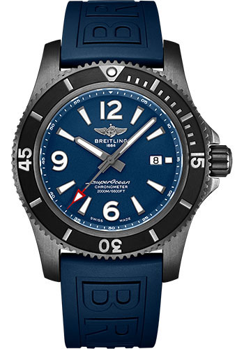 Breitling Superocean Automatic 46 Black Steel Watch - Black steel - Blue Dial - Blue Rubber Strap - Tang Buckle