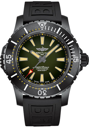 Breitling Superocean Automatic 48 Watch - DLC-Coated Titanium - Green Dial - Black Rubber Strap - Tang Buckle