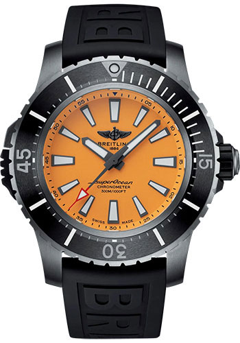 Breitling Superocean Automatic 48 Watch - Titanium - Yellow Dial - Black Rubber Strap - Tang Buckle