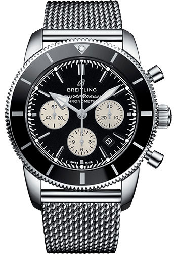 Breitling Superocean Héritage II B01 Chronograph 44 Watch - Steel Case - Black Dial - Steel Aero Classic Bracelet