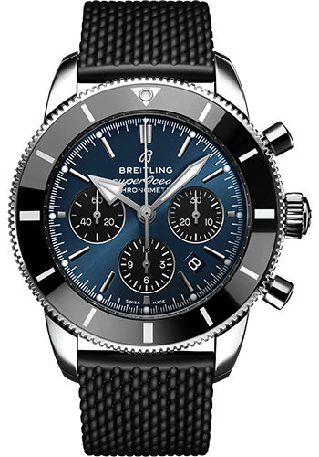 Breitling Superocean Heritage B01 Chronograph 44 Watch - Steel - Blackeye Blue Dial - Black Rubber Aero Classic Strap - Folding Buckle