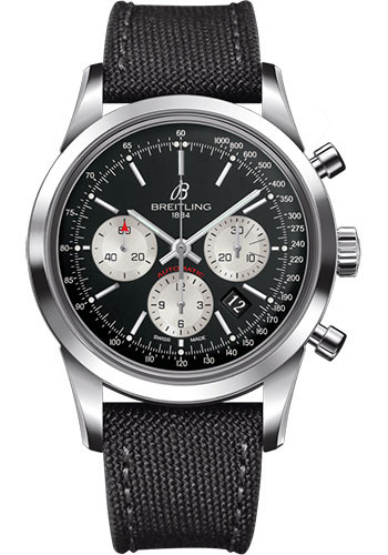 Breitling Transocean Chronograph Watch - Steel - Black Dial - Anthracite Military Strap - Tang Buckle