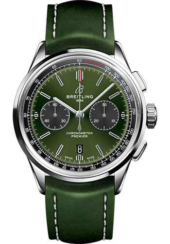 Breitling Premier B01 Chronograph Bentley Watch - 42mm Steel Case - Green Dial - Green Leather Strap