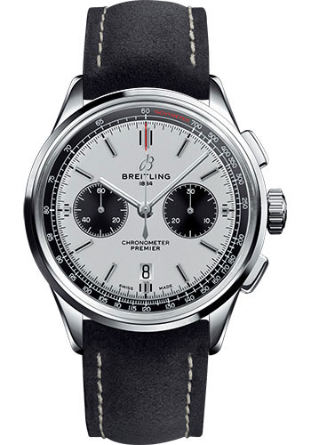 Breitling Premier B01 Chronograph Watch - 42mm Steel Case - Silver Dial - Anthracite Nubuck Strap