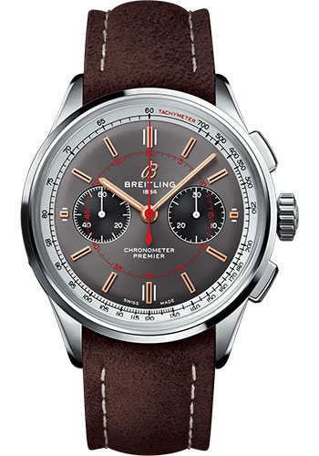 Breitling Premier B01 Chronograph 42 Wheels and Waves Limited Edition Watch - Stainless Steel - Anthracite Dial - Brown Calfskin Leather Strap - Folding Buckle Limited Edition