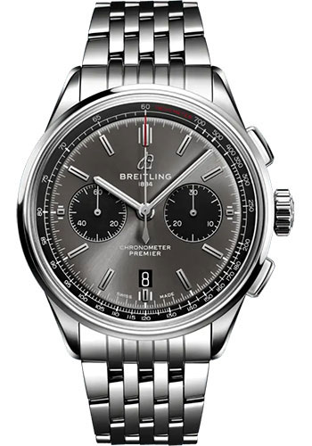 Breitling Premier B01 Chronograph 42 Watch - Stainless Steel - Anthracite Dial - Metal Bracelet