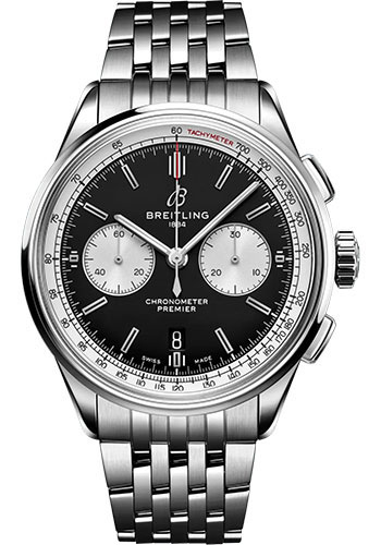Breitling Premier B01 Chronograph 42 Watch - Stainless Steel - Black Dial - Metal Bracelet