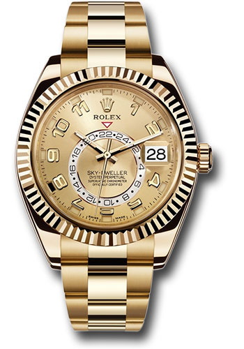 Rolex Yellow Gold Sky-Dweller Watch - Champagne Sunray Arabic Dial - Oyster Bracelet