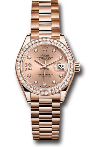 Rolex Everose Gold Lady-Datejust Watch - Diamond Bezel - Rosé Star Diamond Roman 9 Dial - President Bracelet