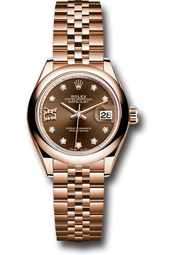 Rolex Everose Gold Lady-Datejust 28 Watch - Domed Bezel - Chocolate Diamond Star Dial - Jubilee Bracelet