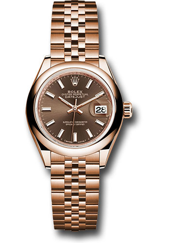 Rolex Everose Gold Lady-Datejust 28 Watch - Domed Bezel - Chocolate Index Dial - Jubilee Bracelet