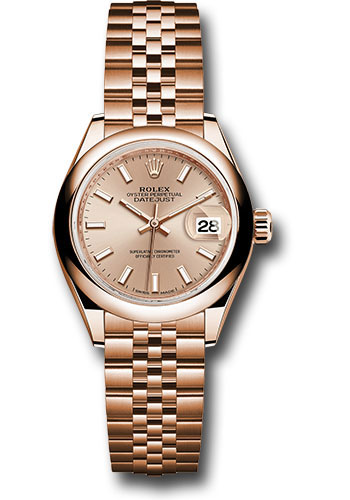 Rolex Everose Gold Lady-Datejust 28 Watch - Domed Bezel - Pink Sundust Index Dial - Jubilee Bracelet