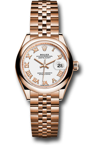 Rolex Everose Gold Lady-Datejust 28 Watch - Domed Bezel - White Roman Dial - Jubilee Bracelet