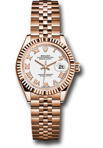 Rolex Everose Gold Lady-Datejust 28 Watch - Fluted Bezel - White Roman Dial - Jubilee Bracelet