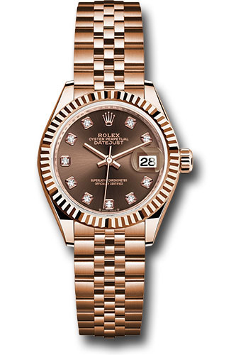 Rolex Everose Gold Lady-Datejust Watch - Fluted Bezel - Chocolate Diamond Dial - Jubilee Bracelet