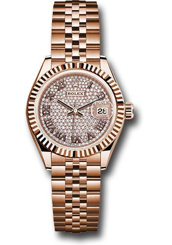 Rolex Everose Gold Lady-Datejust Watch - Fluted Bezel - Diamond-Paved Diamond Roman Dial - Jubilee Bracelet
