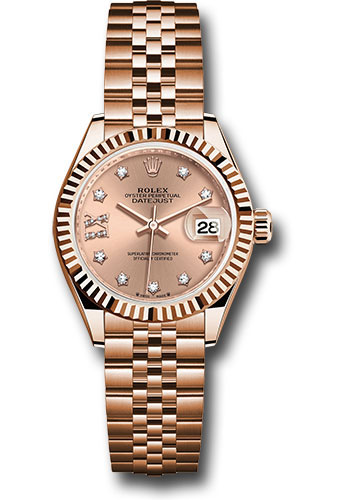 Rolex Everose Gold Lady-Datejust Watch - Fluted Bezel - Rosé Star Diamond Roman 9 Dial - Jubilee Bracelet