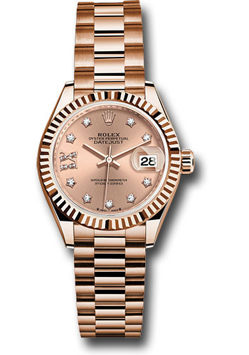 Rolex Everose Gold Lady-Datejust Watch - Fluted Bezel - Rosé Star Diamond Roman 9 Dial - President Bracelet
