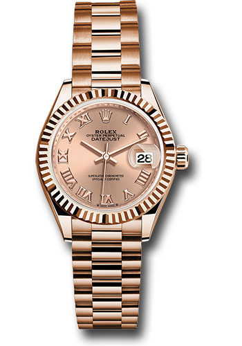 Rolex Everose Gold Lady-Datejust Watch - Fluted Bezel - Rosé Roman Dial - President Bracelet